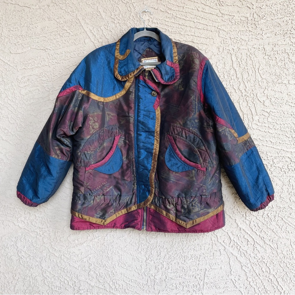 VINTAGE 80s 90s CURRENT SEEN Blue Pattern Windbreaker Lightweight Puffer Jacket